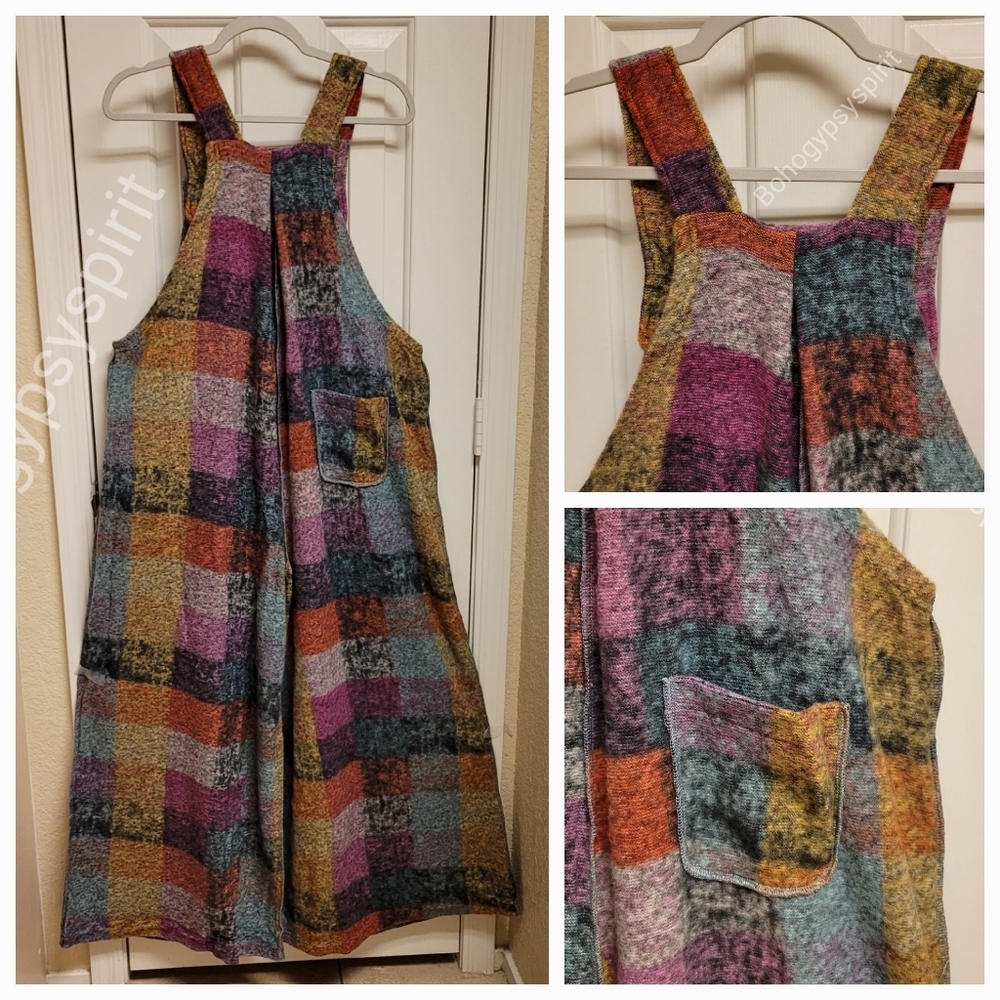 Patchwork Plaid Fleece Wideleg Jumpsuit Overalls - Picture 14 of 16